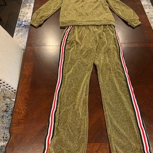 2pc Metallic Gold Sheer pants set